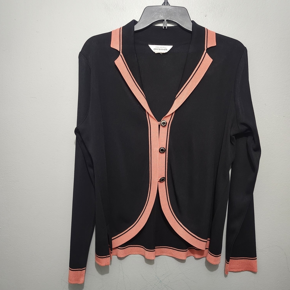 Misook Black And Orange  Knit Cardigan Sweater Size Xl